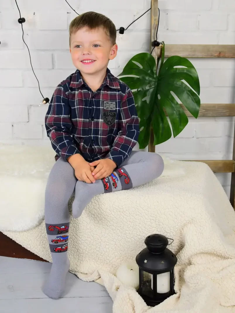 Колготки с рисунком СТРОЙКА серые